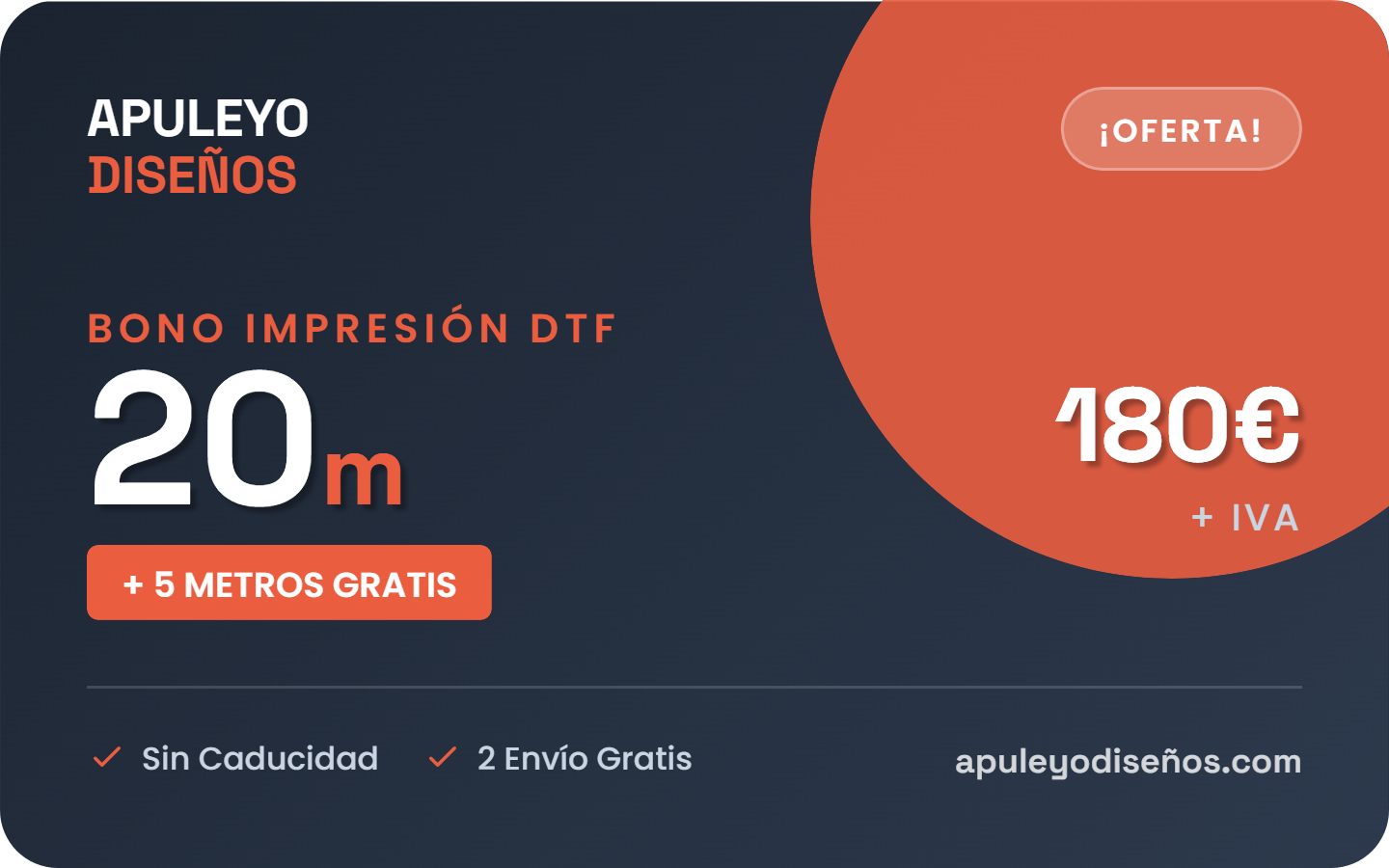 Bono DTF 20 metros - 90€ + IVA, incluye 2 metros gratis y 1 envío gratuitos